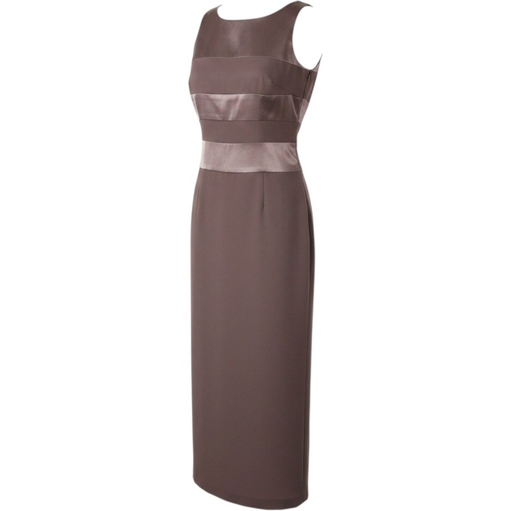 Gigi by Gillian Taupe Brown Satin Banded Sleeveless Maxi Column Dress Size 8